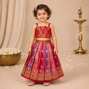 Red & Pink Banarasi Lehenga
