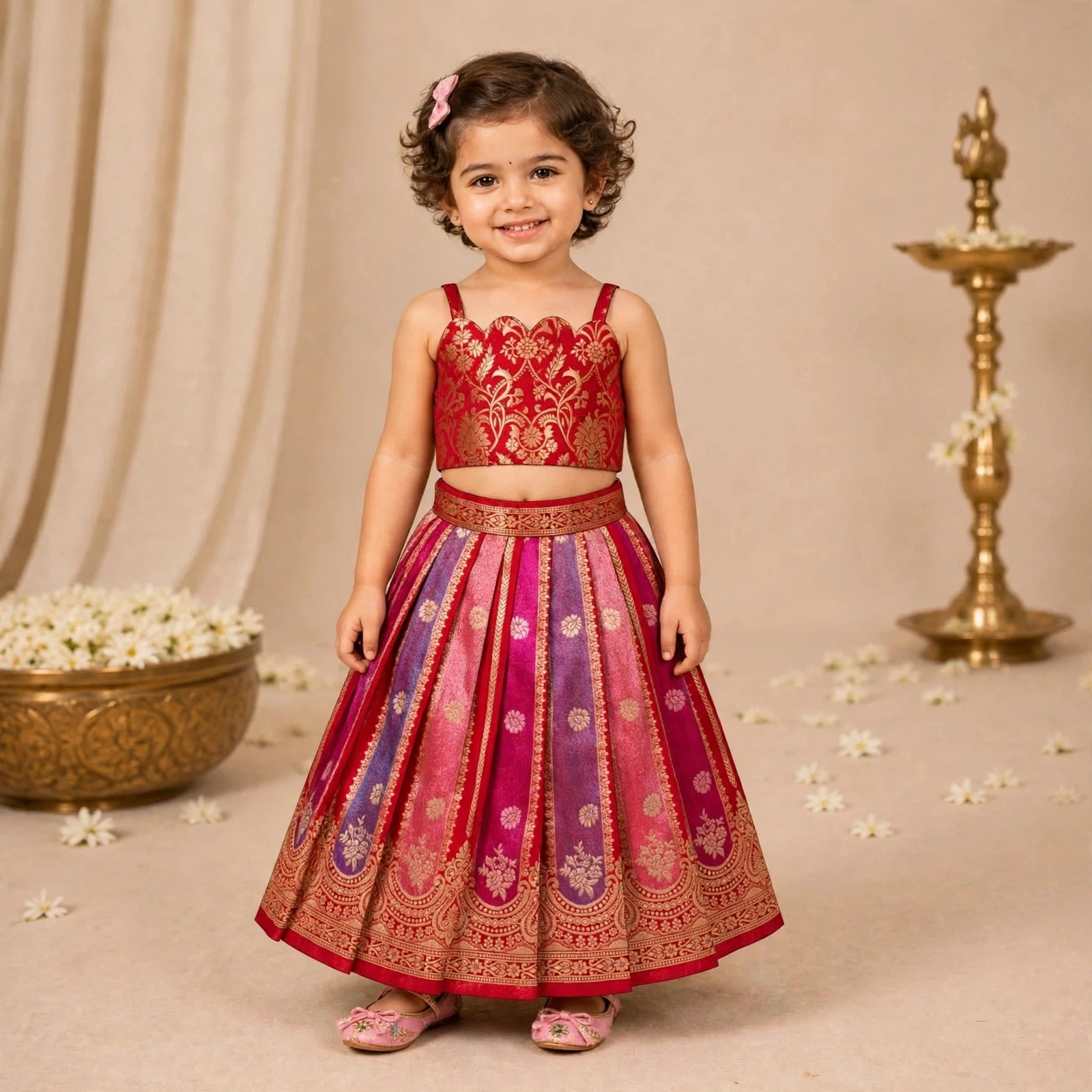 Red and Pink Banarasi Lehenga