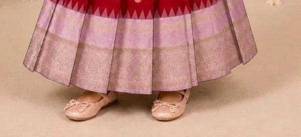 Crimson Red & Lavender Pattu Pavadai