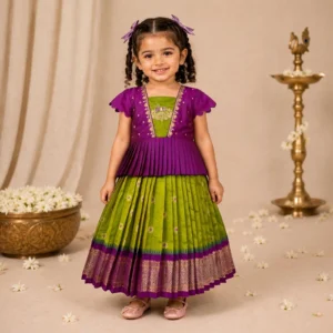 Emerald Green & Purple Pattu Pavadai