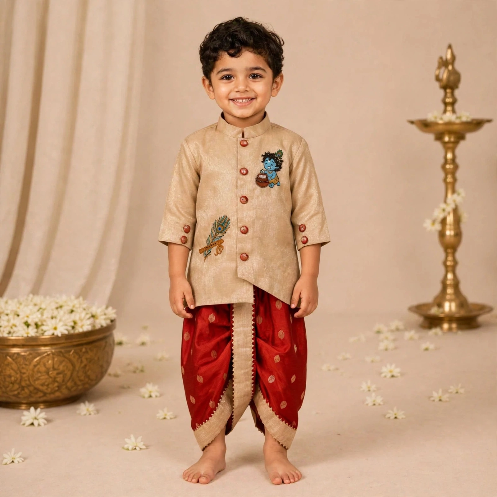 Krishna Embroidered Kurta Dhoti Set