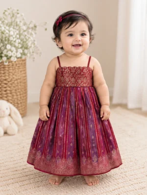 Red and Pink Rangkat Banarasi Georgette Dress
