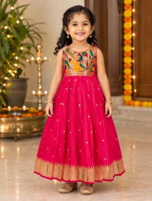 Bright Pink Paithani Frock