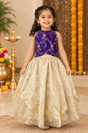 Purple Banarasi Brocade and Champagne Gold Tissue Skirt