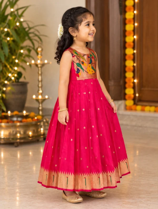 Bright Pink Paithani Frock