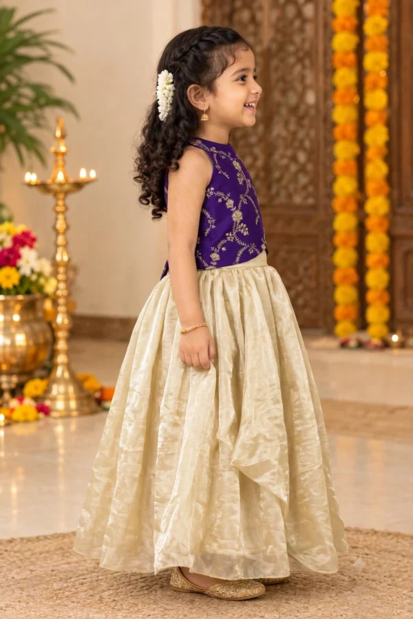 Purple Banarasi Brocade and Champagne Gold Tissue Skirt