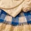 Cream & Blue Checkered Pattu Pavadai