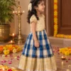 Cream & Blue Checkered Pattu Pavadai