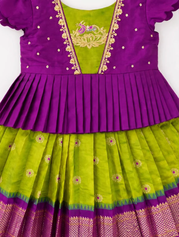 Emerald Green & Purple Pattu Pavadai