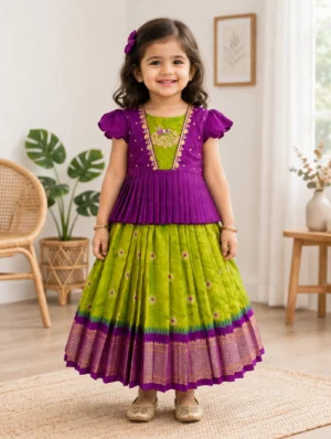 Emerald Green & Purple Pattu Pavadai