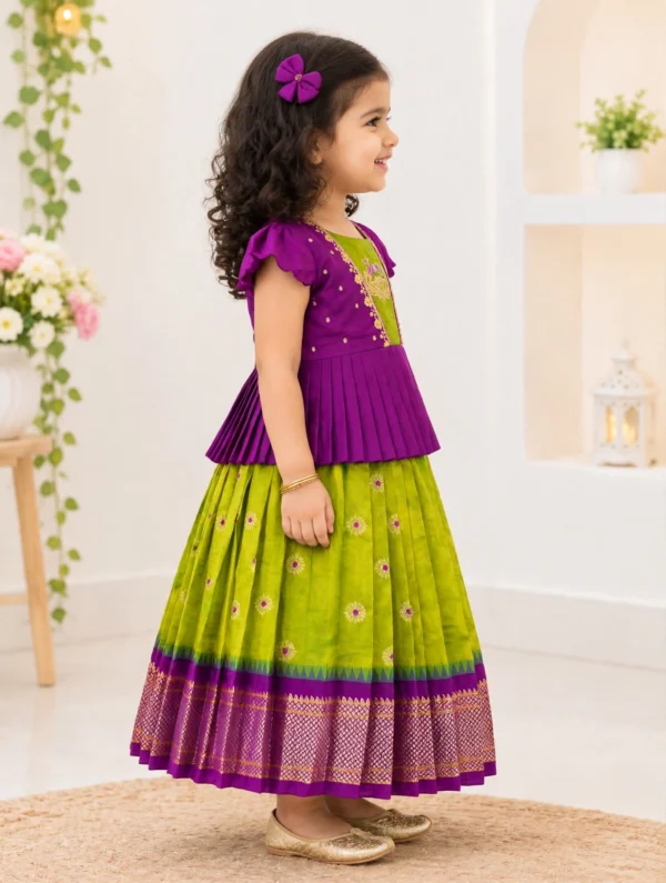 Emerald Green & Purple Pattu Pavadai