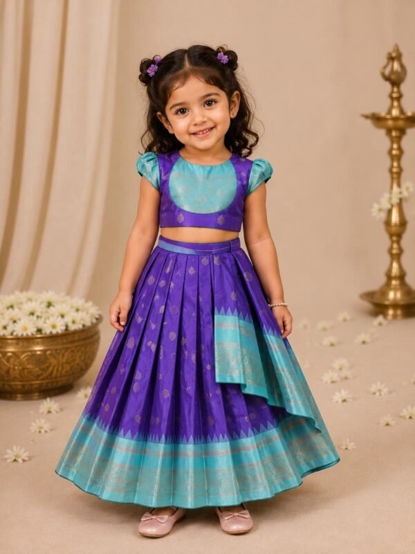 Royal Purple & Teal Pattu Pavadai